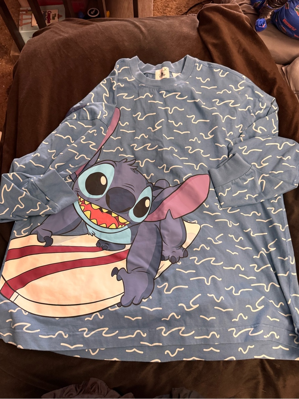 Disney Blue Stitch Surfboard Print Long Sleeve Shirt spirit Jersey